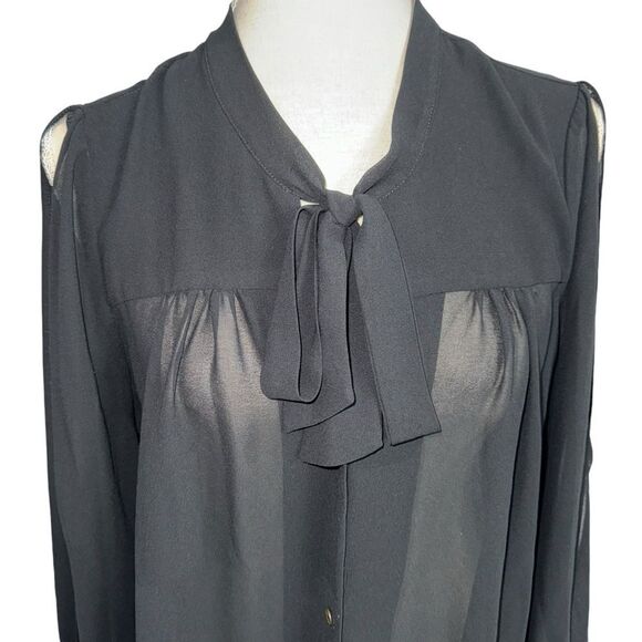 Forever 21 Solid Black Long Sleeve Button Down Tie Front Open Sleeve Blouse M - Picture 3 of 13
